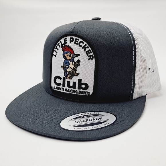Little Pecker Club Patch Flat Bill Trucker Mesh Snapback Cap Gray White - Picture 2 of 4